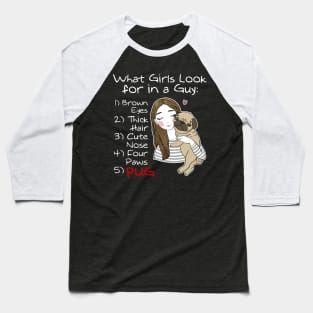 Girls pug Baseball T-Shirt